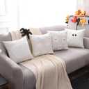 LUOYEHK Halloween Throw Pillow Covers 18x18 Set of 2 White Ghosts Embroidered Pillow Cases Holiday Velvet Cushion Covers for Couch Sofa Bed