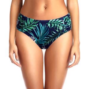 Tempt Me Women Bikini Bottoms Mid Waist Bathing Suit Swimsuit Ruched Swim Bottom MEDIUM