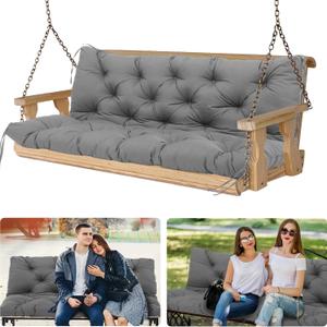 3-Seater Outdoor Swing Cushion - Thick 5" Replacement Bench Cushion with Backrest & Ties for Porch Swings, Patio Furniture, Garden, Backyard - Dark Grey (48x40x5 Inches)