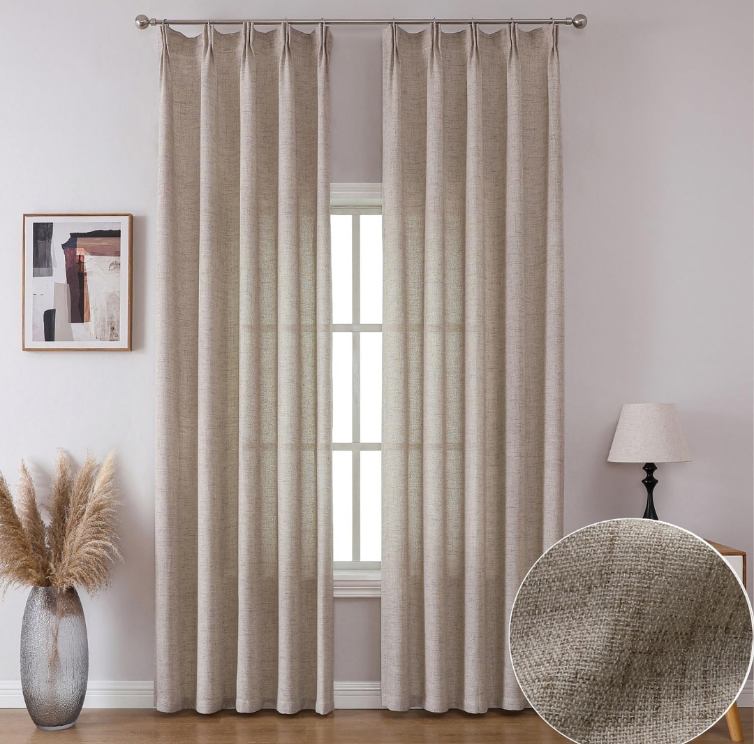 Curtains 84 Inch Length 2 Panels, Dark Taupe Thick Semi Sheer Curtain, Modern Farmhouse Living Room Drapes Window Treatments