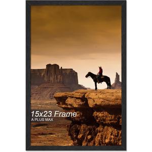 A PLUS MAX 15x23 Picture Frame, Black Engineered Wood Frame for 15 x 23 Inch Picture Poster Photo, Light Weight 15 by 23 Frame with Wood-grain for Wall - 1 Pack/Black/15 x23