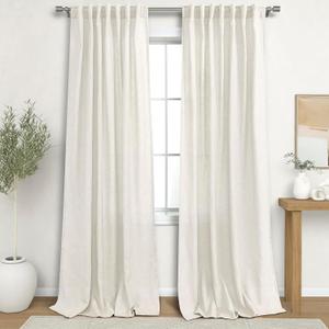 KOUFALL Natural Cream Curtains 98 Inch Length Back Tab Curtains for Living Room Bedroom Set 2 Panels