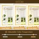 TETOTE 24 x 30 Bathroom Mirror Brushed Gold Metal Frame Frontlit & Backlit Vanity Mirror 3 Colors White/Warm/Natural Stepless Dimmable Anti-Fog Bathroom Mirrors for Vanity Wall-Mounted