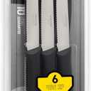 Arcos Serrated Steak Knife Set of 6 Pieces in Stainless Steel. 4 Inch Meat Knives Set with Ergonomic Polypropylene Black Handle. Series Nova