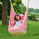 CO-Z Upgraded Kids Hanging Pod Swing Chair with Inflatable Cushion, Child Hanging Hammock for Indoor and Outdoor, Sensory Pod Swing for Kids (Two Straps, Pink)
