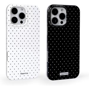 2 Pack for iPhone 12 Pro Max Case with Cute Fashion Polka Dot Phone Case Soft TPU Slim Shockproof Phone Cover for Women Girls (White+Black)