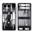 Yougai Nail Clippers Set - 18 Pcs Professional Manicure Pedicure Kit for Men Women, Stainless Steel Fingernail Toenail Clippers Cutters, Nail Care Grooming Tools with Leather Travel Case (Black)