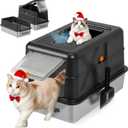 Topyangs Black Stainless Steel Litter Box with Lid, 135 Flip-Top Enclosed Cat Litter Box, Odor-Control Metal Breeze System, Covered High Sides Anti-Spill, Cat Lover Gift