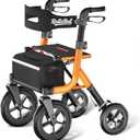 Walkers for Seniors, Rollator Walker with Seat, 12" Big Rubber Wheels All Terrain Rolling Walker with Backrest, Foldable Rollator Walker, Reinforced Aluminum Frame, Built-in Cable, Orange