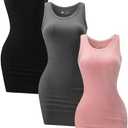 Chongbaijia 3 Pack Summer Dresses for Women 2025 Tank Top Dress Scoop Neck Sleeveless Sundress Basic Bodycon Mini Dress M