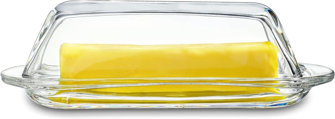 7 Inches Glass Butter Dish with Lid for Countertop - Crystal Glass Butter Keeper Elegant Clear Butter Holder Tray for 1 Stick East Coast,Dishwasher Safe (7.3*2.9*2.2inch)