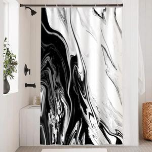 Black and White Shower Curtain, Modern Abstract Black Marble Shower Curtain for Bathroom Aesthetic Ink Texture Waterproof Shower Curtain Set with Hooks, 48x72 Inch