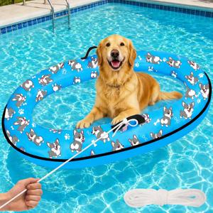 55'' x 35'' Inflatable Dog Pool Float with Rope, Portable Puppy Raft for Pool or Lake, Floating Pet Float for Small Medium Large Dogs, Up to 80 lb