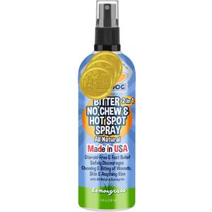 Bodhi Dog Bitter 2-in-1 No Chew & Hot Spot Spray - Natural Anti-Chew Remedy Better Than Bitter Apple - Soothes Hot Spots, Deters Chewing - Safe for Skin, Wounds & Furniture- Made in USA (8 Fl Oz) (Blue)
