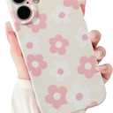 for iPhone 16 Case Cute Floral Women Girls Flower Aesthetic Design Vintage Shockproof Soft Girly Slim TPU Fashion Protective Phone Cover-White Pink