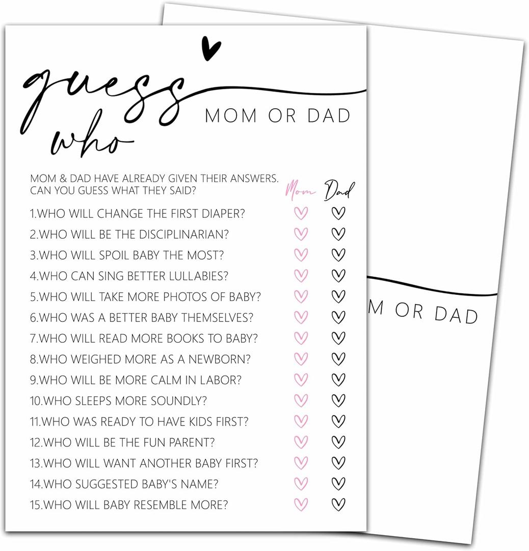 Hilarious Baby Shower Games, Guess Who Mom or Dad Game, Minimalism Baby Shower Decorations Favors Ideas, Gender Neutral Party Supplies-25 pcs, 5x7 in -C05