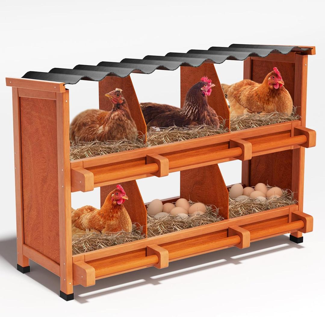 Chicken Nesting Boxes,6 Compartments Wooden Nesting Boxes for Chickens,Laying Nest Boxes for Hens Ducks Poultry Protect Eggs Chicken Coops Easy Egg Collection (6 BOXS)