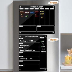 Kamehame Weekly Dry Erase Board for Refrigerator, Magnetic Weekly Calendar for Fridge, Black Acrylic Note Board, Planner Schedule Board, Double-Sided Use