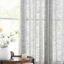 Treatmentex Grey Semi Sheer Curtains Bedroom Living Room 63inch Faux Linen Curtain Panels Light Filtering Burlap Look Window Drapes for Farmhouse Dcor Grommet Top 52" W 2 Panels