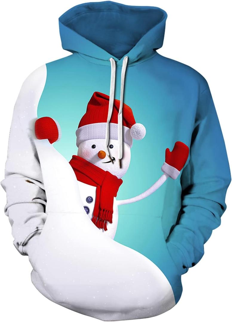 Colorful House Unisex's Ugly Christmas Sweater 3D Print Pullover Hoddie with Pocket Christmas Sweater for Men Women (M)