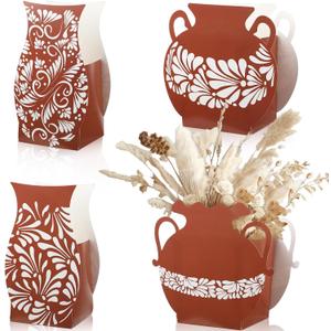 Jingmore 12 Pcs Platos De Barro Mexicanos Cielito Lindo Fiesta Party Decoration Flower Vase Centerpiece Mexican Terracotta Clay Pottery Cinco De Mayo Decor for Tables(White Flower,Brown)
