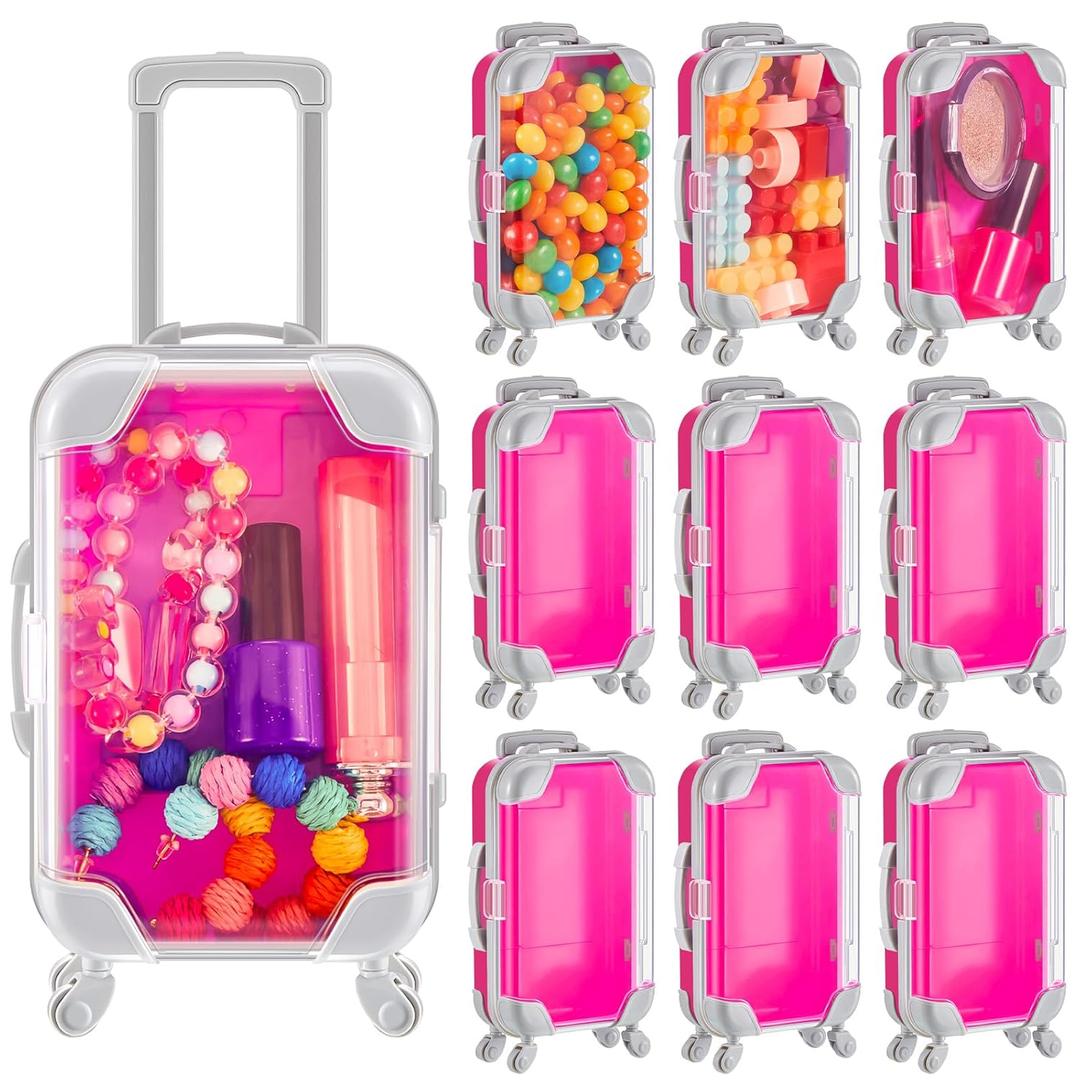 Juexica 12 Pack Mini Suitcase Party Favor, Hot Pink Cute Miniature Plastic Box Luggage Empty Candy False Eyelashes Travel Suitcase Gifts, Pink Theme Party Favors for Women Princess Birthday Supplies
