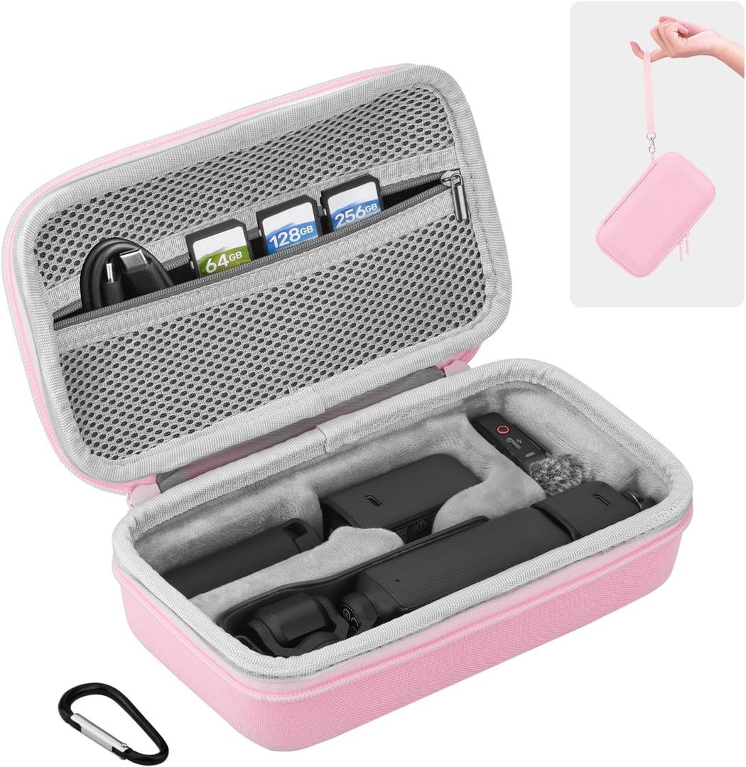 Osmo Pocket 3 Case, Portable Carrying Bag Protective Hard Storage Bag for DJI Osmo Pocket 3 Creator Combo Camera Accessories with Wrist and Carabiner (Pink)