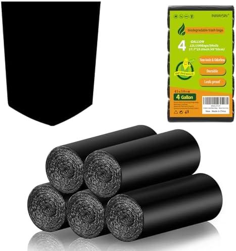 4 Gallon Small Bathroom Black Trash-Bags - Compostable Mini Garbage Bags 100 Count Biodegradable Little Waste Basket Kitchen Office Car Unscented Tiny Liners Strong Thick Inwaysin