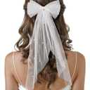 SWEETV Bridal Hair Bow Veil White Bow Clip Bachelorette Party Decorations Pearl Accessories Bride to Be Bridal Shower Gift