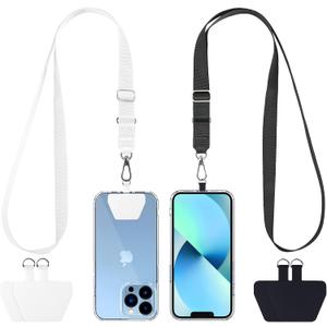 CACOE Phone Lanyard 2 Pcs-Adjustable Neck Strap,Universal Crossbody Lanyards Compatible with Most Smartphones (Black+White, 21.65")