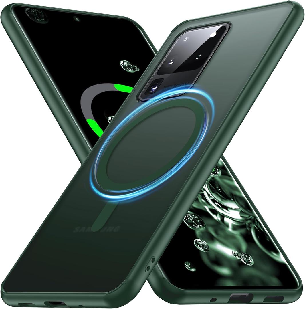 FNDMIL[NO.1 Magnetic for Samsung Galaxy S20 Ultra Case with MagSafe[Military Grade Drop Tested][Translucent Matte][Anti-Fingerprint] Soft Silicone Bumper for Samsung Galaxy S20 Ultra Phone Case,Green