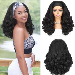 Quantum Love Yaki Curly Headband Wigs for Black Women - Kinky Straight Black Headband Curly Ends Synthetic Wear and Go Glueless Half Wig with Headbands Attached (16 Inch)