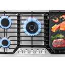 AMZCHEF 36 inch Gas Cooktop with 5 Made in Italy SABAF Power Burners.Max 48300 BTU/hr Built-in Gas Stove top of 304 Stainless steel with Double Sided griddle,NG/LPG Convertible,ETL.
