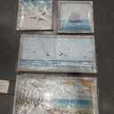 Coastal Framed Wooden Wall Art: Beach Art Ocean Prints Set of 4 Starfish Pictures Seascape Artwork for Living Room Overall 48"W x 32"H