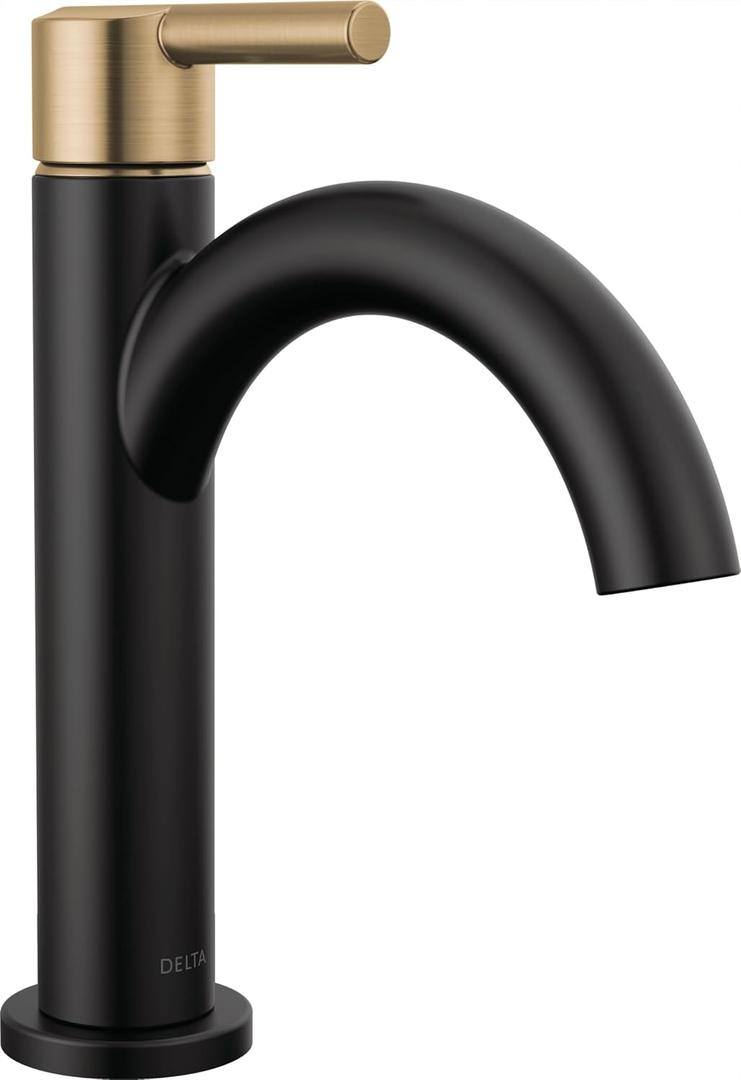 Delta Nicoli Matte Black/ Brushed Gold Bathroom Faucet 1 Hole, Single Hole Bathroom Sink Faucet for Vanity, Push-Pop Drain Assembly, Matte Black/ Champagne Bronze 15749LF-GZ