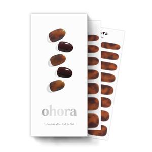 ohora Semi Cured Gel Nail Strips (N Pumpkin Swirl) - Brown, Marble, Works with Any UV/LED Lamps, Salon-Quality, Long Lasting, Easy to Apply & Remove - Includes 2 Prep Pads, Nail File & Wooden Stick