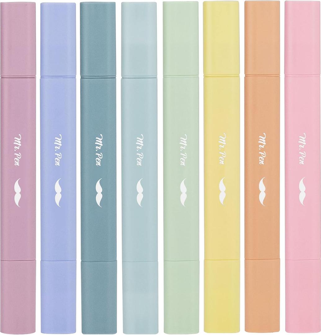Mr. Pen- Aesthetic Highlighters No Bleed Through, Assorted Color, 8pcs, Dreamfield, Dual Tip for Journaling Supplies and School Accessories, Cute Highlighter, Bible Highlighters, No Bleed