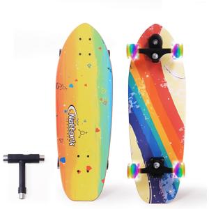 Nattork Complete Kid Skateboards 29" x 9" Youth Cruiser Skateboard for Beginners Double Kick Deck Concave Girls or Boys Skateboard (Rainbow)