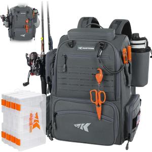 KastKing Bait Boss Fishing Tackle Backpack with Rod Holders-4 Tackle Boxes-Rain Cover,Storage for Fishing Gear, 45L