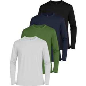 Real Essentials 4 Pack: Boys' Mesh Long Sleeve Athletic T-Shirt - Kids Teens Youth Active Tees Running Tops (Ages 4-18) (Large)