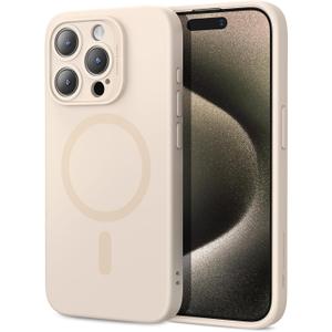 ESR for iPhone 15 Pro Max Case with MagSafe, Supports Magnetic Charging, Slim Liquid Silicone Case, Shock Absorbing, Screen and Camera Protection, Cloud Series, Light Tan