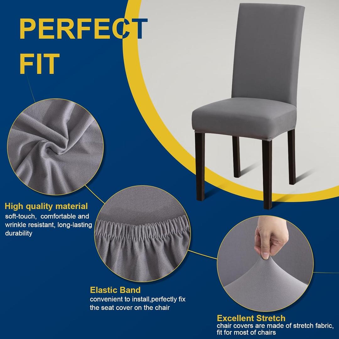 Dining Room Chair Covers - Stretch Kitchen Chair Covers Set of 4, Removable Washable Slipcovers for Home, Hotel, Banquet (Grey Flower)