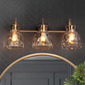 KSANA Black Gold Bathroom Light Fixtures, 3 Light Modern Vanity Lights with Textured Glass Mid-Century Bathroom Vanity Lighting for Bedroom, Kitchen, Powder Room (3-Light)