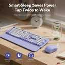Wireless Keyboard and Mouse Combo, Cute Round Keycaps, Full-Size Retro Typewriter Keyboard with Detachable Wrist Rest, 2.4GHz Cordless Connection for Mac/Windows/PC/Laptop (Purple)