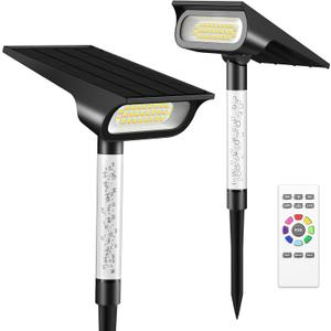 intelamp Solar Spot Lights Outdoor Waterproof, 4000mAh RGB LED Landscape Lights Warm White 3 Lighting Colors, IP65 Waterproof for Yard Driveway Tree Flag Garden Patio Outside Decor with Remote