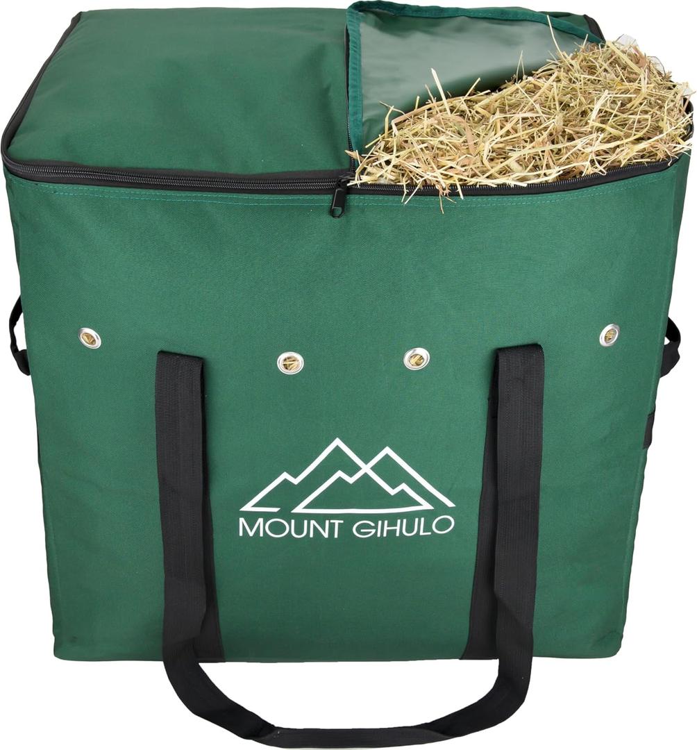 Hay Bag for Horses - 900D Polyester Horse Hay Bag, Hay Storage Bag - Carry Handles, PVC Waterproofing, 2-String Bale (Hunter Green, Small)