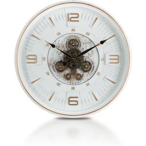 Vintage Large Wall Clock with Moving Gears, 20 Inches Industrial Retro Steampunk Decorative Wall Clock with Moving Cogs for Living Room Home Office Farmhouse Fireplace Decor (White Frame)