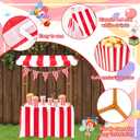 Meooeck 75 Pcs Carnival Circus Concession Stand Decor Kit Red White Striped Table Skirt and Pennant with Red White Striped Popcorn Boxes and Straws for Carnival Party Supplies