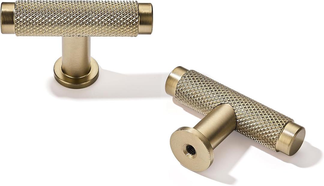 khtumeware 10 Pack Brushed Brass Knurled Cabinet Pulls 2 Inch Cabinet Pulls Drawer Pulls Kitchen Hardware Kitchen Handles for Cabinets Cupboard Handle (Knobs)
