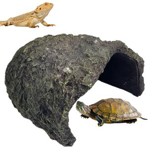 Extra Large Reptile Hide,Tortoise Hideout Cave, Resin Snake Hides,Turtle Basking Platform,Reptiles Habitat Decor with Smooth Edges for Bearded Dragons,Lizards,Geckos,Terrarium Habitat Decor